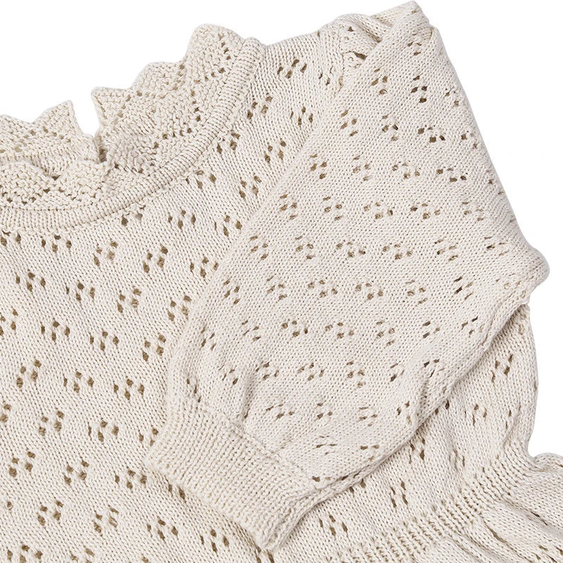 Autumn Winter Baby Girls Lovely Princess Dress Children's Hollow-out Long-Sleeved Dress Knitted Woolen Dress