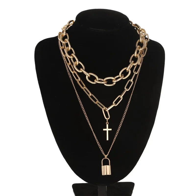 Layered Chain Necklace Cool Lock Goth Accessories Grunge Style Fairy Core Choker 2000s Aesthetic Y2k  Jewelry
