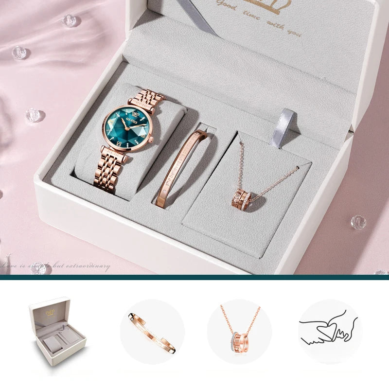 OLEVS New Women Luxury Jewel Quartz Watches Waterproof Stainless Steel Strap Watch For Women Fashion Date Clock Diamond Mirror