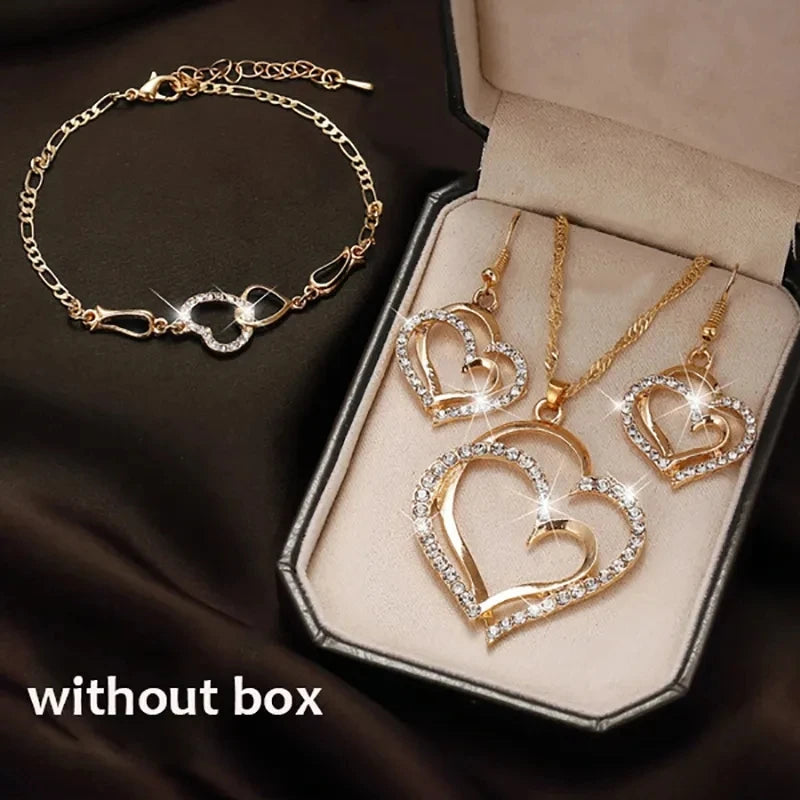 Wholesale  Crystal Bracelet Stud Earring Necklace Set Ladies Watch Casual Quartz Jewelry Set for Ladies
