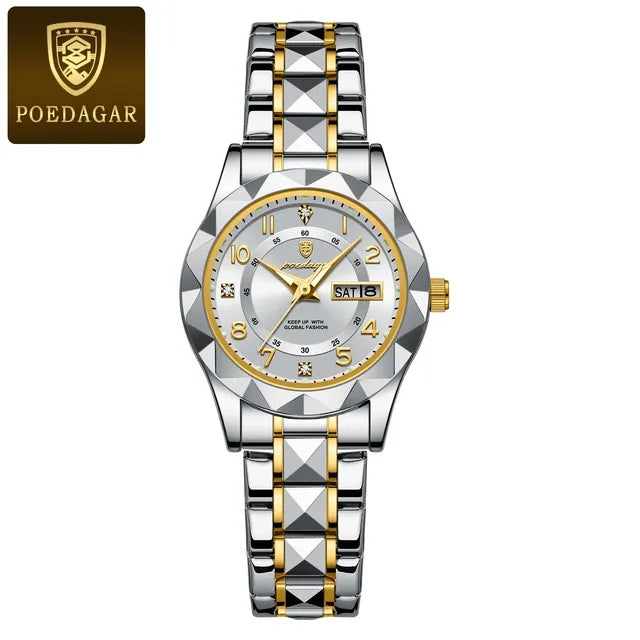 POEDAGAR 782 Rose Gold Steel Quartz Watches for Women Luxury Jewelry Design Waterproof Luminous Ladies Watch