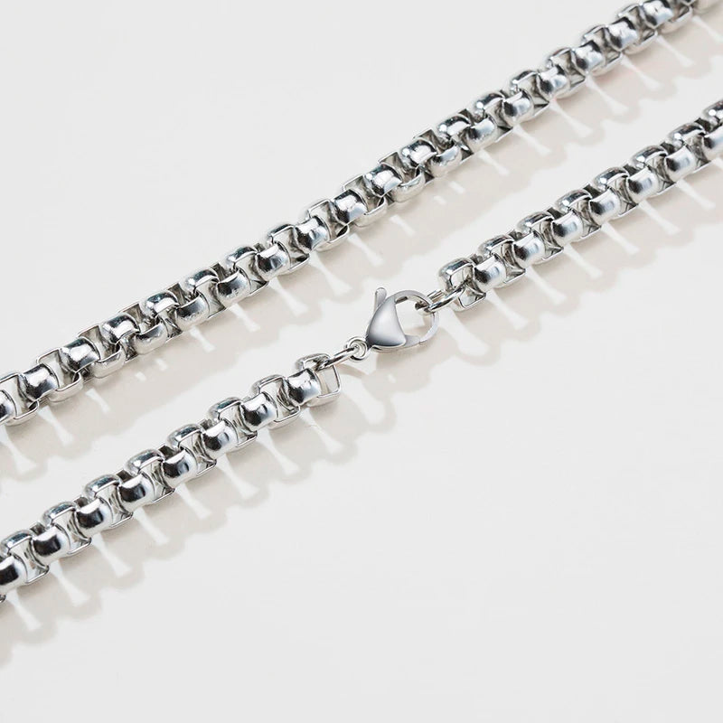 Vnox Simple 3-7mm Wide Square Rolo Round Box Chain Necklaces for Men Women Stainless Steel Jewelry 45/50/55/60/66/70cm Length