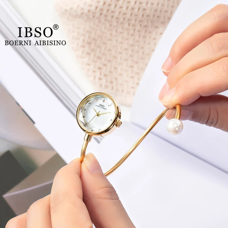 IBSO Adjustable Women Bracelets Ladies Watch Quartz Pearl Wristwatch Watch Women Luxury Elegant Ladies Accessory Lover Watches