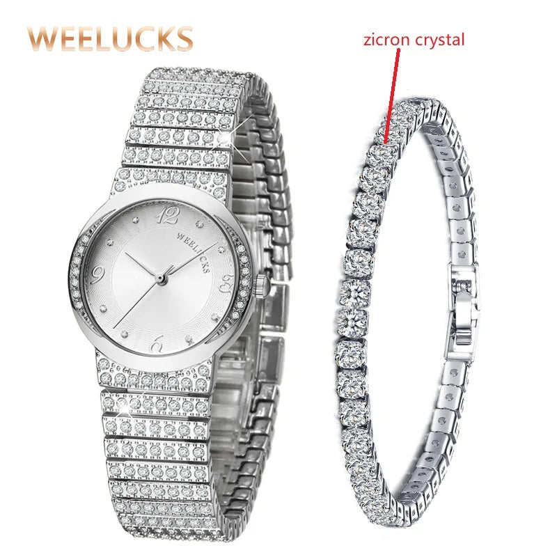 WEELUCKS High Quality Ladies Quartz Watch Bracelet Set Diamond Waterproof Casual Sports Business Ladies Watch Set