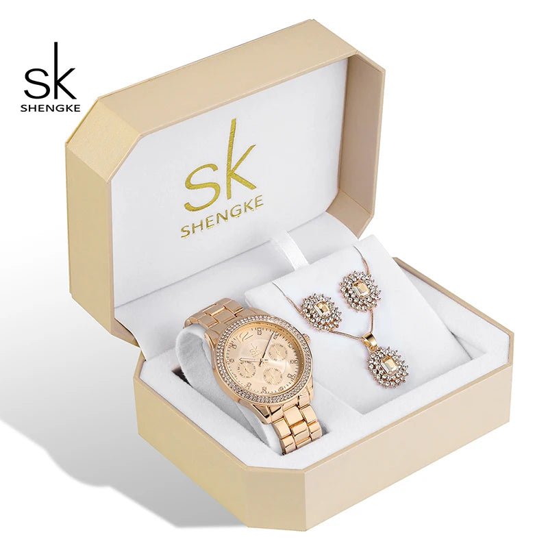 SK Watch Set Three-piece Gold Watch Birthday Gift Ladies Watch Set