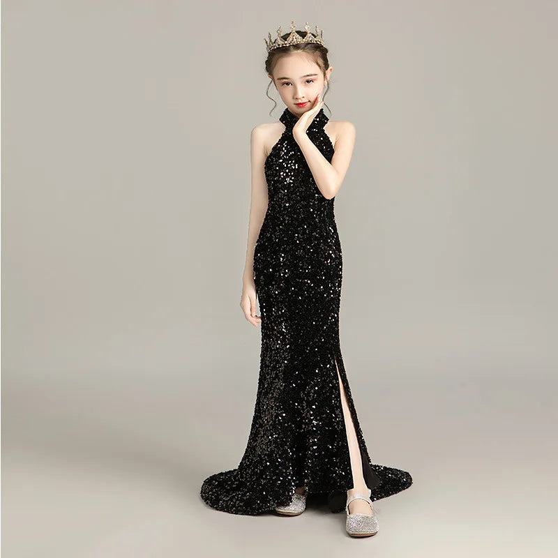 Evening Dress for Girls Kids Elegant Gowns Teen Birthday Party Dresses Children Mermaid Frocks Sexy Sequins Stitching Vestidos