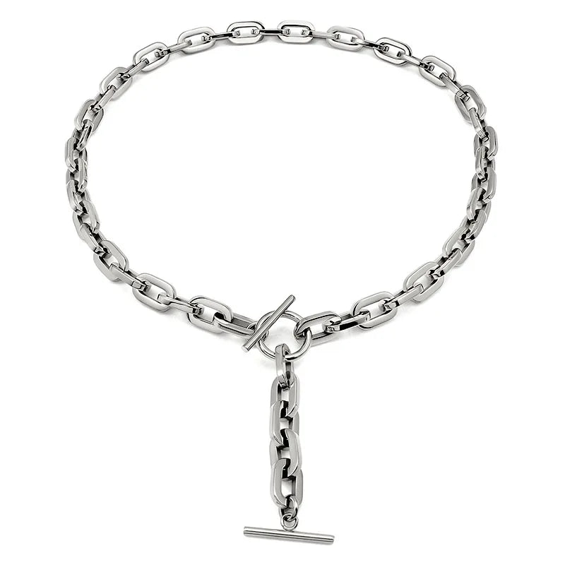 Trendy Oval Round Corner Link Chain Necklaces For Women Men Thick Choker Long Chain Tassel Pendant Charm Handmade Necklace