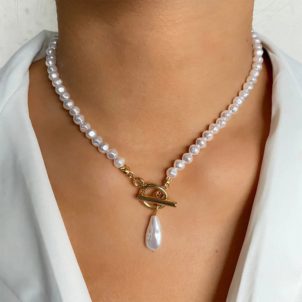 Vienkim Layered Pearl Choker Colar Thick Chains with Pendant Necklace for Women Fashion Choker Necklace on Neck 2021 Jewelry