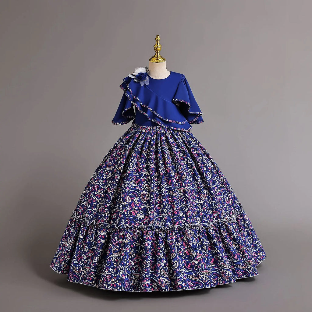 Summer Children's Clothing Chiffon comfort Fabric Floral Girl's Long Dress Party Floral Child Wedding Dress