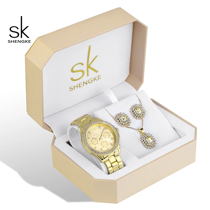 SK Watch Set Three-piece Gold Watch Birthday Gift Ladies Watch Set