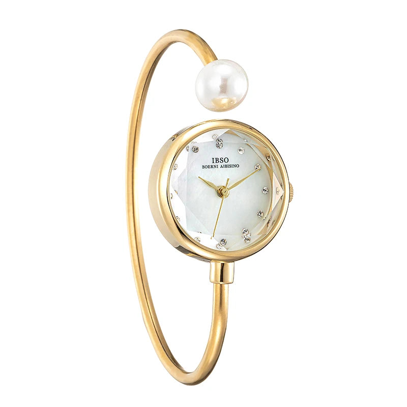 IBSO  9210 Adjustable Women Bracelets Ladies Watch Quartz Pearl Wristwatch Watch Women Luxury Elegant Ladies Accessory  Watch