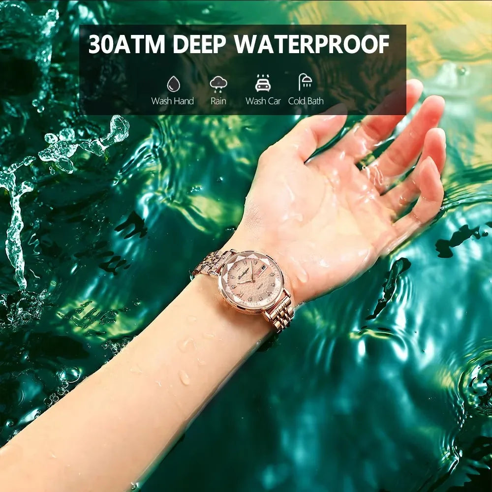 POEDAGAR 3011 Simple Rose Gold Waterproof Luminous Ladies Watch Women Fashion Luxury Stainless Steel Wristwatch Bracelet Watches