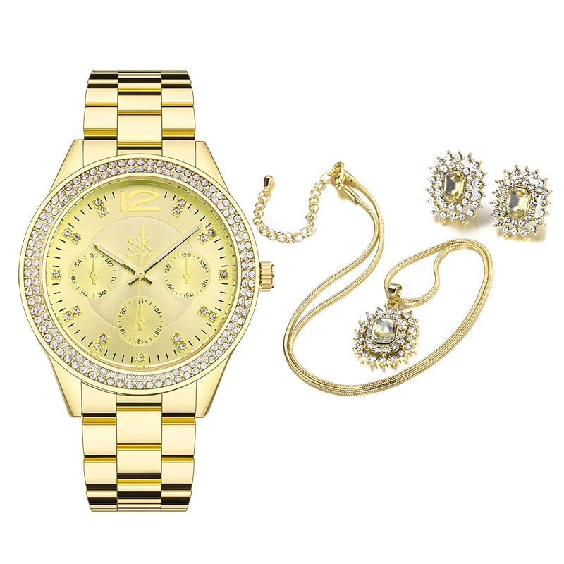 SK Watch Set Three-piece Gold Watch Birthday Gift Ladies Watch Set