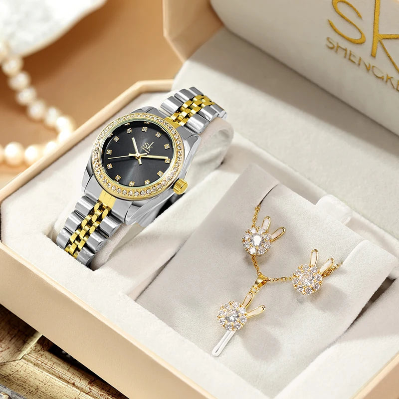 SHENGKE Women Watch Jewelry Gift Box Fashion Femme Luxury Kol Saati Ladies Watch Set Watch Set for Women Gift Set