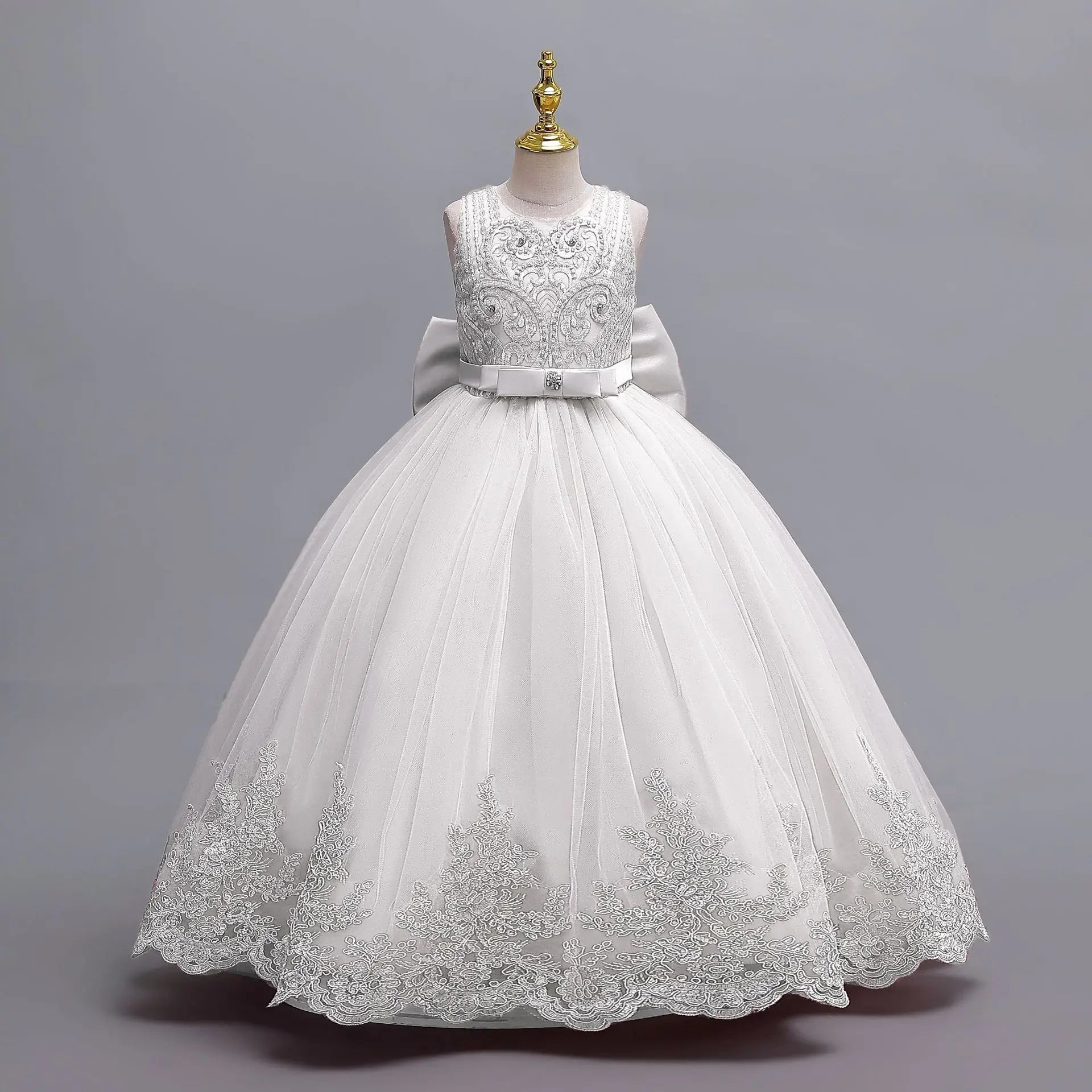 2024 New Girls' Wedding Dress Flower Banquet  Long Dress Girls' Graduation Communion Performance Party Dress with Big Bow