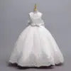 2024 New Girls' Wedding Dress Flower Banquet  Long Dress Girls' Graduation Communion Performance Party Dress with Big Bow