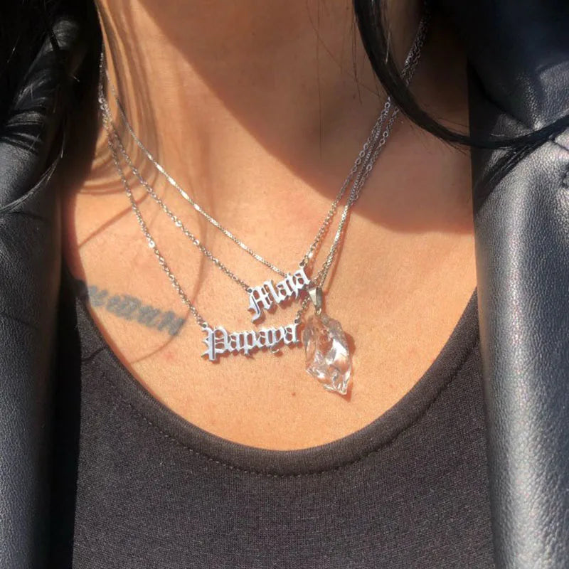 Custom Name Necklace For Women Personalized Old English Style Nameplate Pendant Stainless Steel Chain Choker Boho Jewelry bijoux