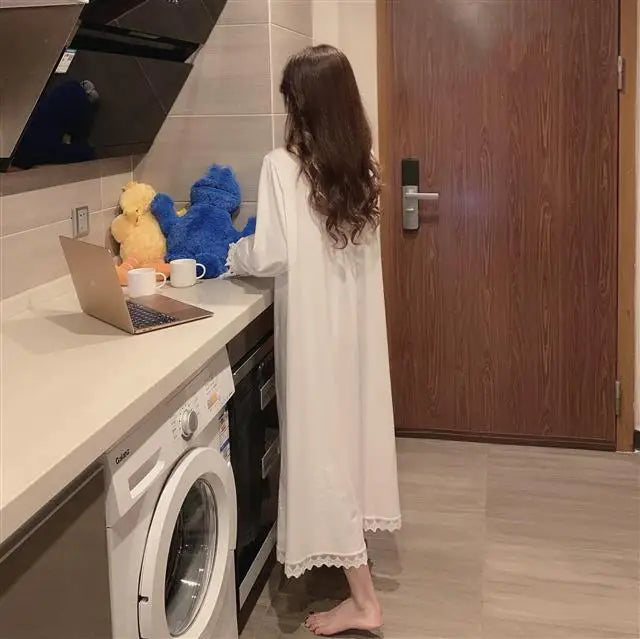 Winter Women's Nightgowns New Long Sleeve Cotton Sleepwear Dress Spring Autumn Night Dress Loose Big Size Woman Sleep Shirts