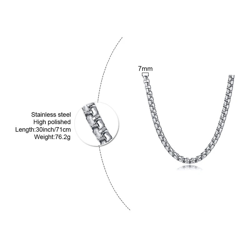Vnox Simple 3-7mm Wide Square Rolo Round Box Chain Necklaces for Men Women Stainless Steel Jewelry 45/50/55/60/66/70cm Length
