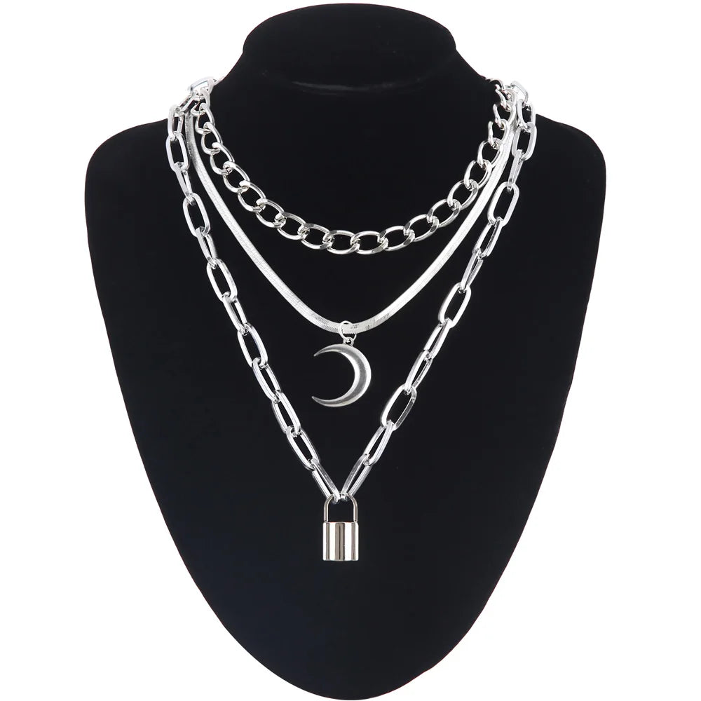 Layered Chain Necklace Cool Lock Goth Accessories Grunge Style Fairy Core Choker 2000s Aesthetic Y2k  Jewelry
