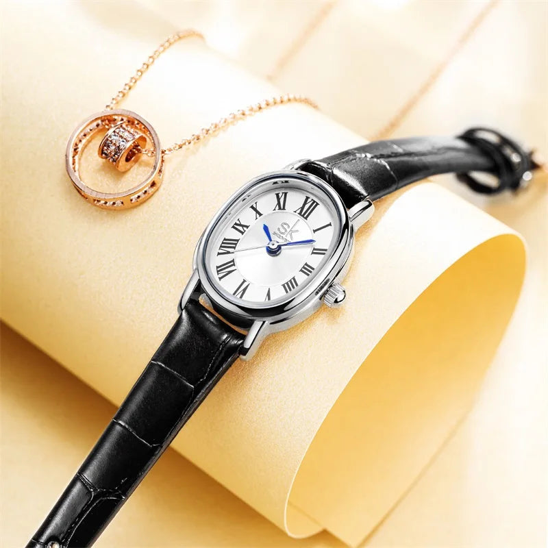 SHENGKE Wholesale Ladies Watch Black Watch's Straps Leather Waterproof Quartz Watches Women Wrist Luxury Reloj Mujer