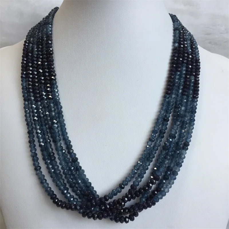 Double Color Green Emerald Necklace for Women Natural Faceted Sapphire Chain Jade Stone Bead Choker Collares Abacus Gift Jewelry