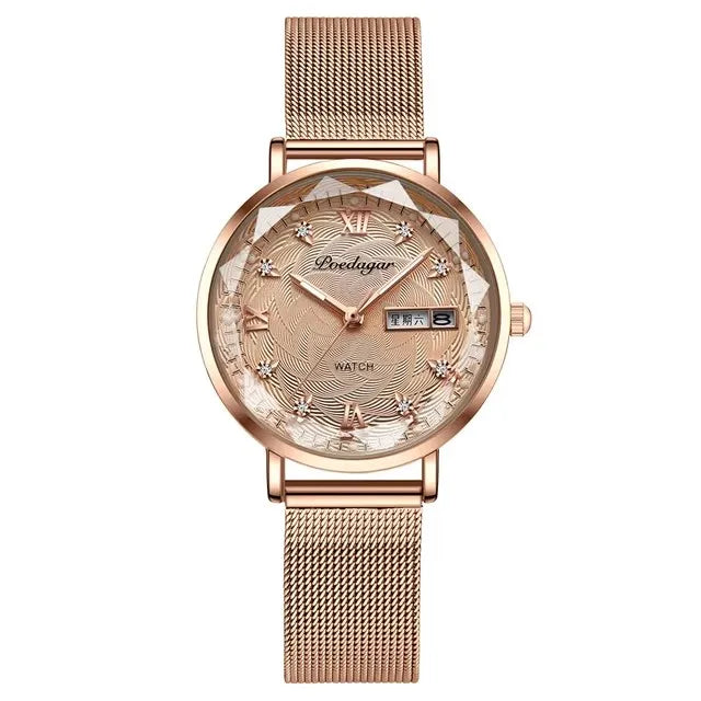POEDAGAR 3011 Simple Rose Gold Waterproof Luminous Ladies Watch Women Fashion Luxury Stainless Steel Wristwatch Bracelet Watches