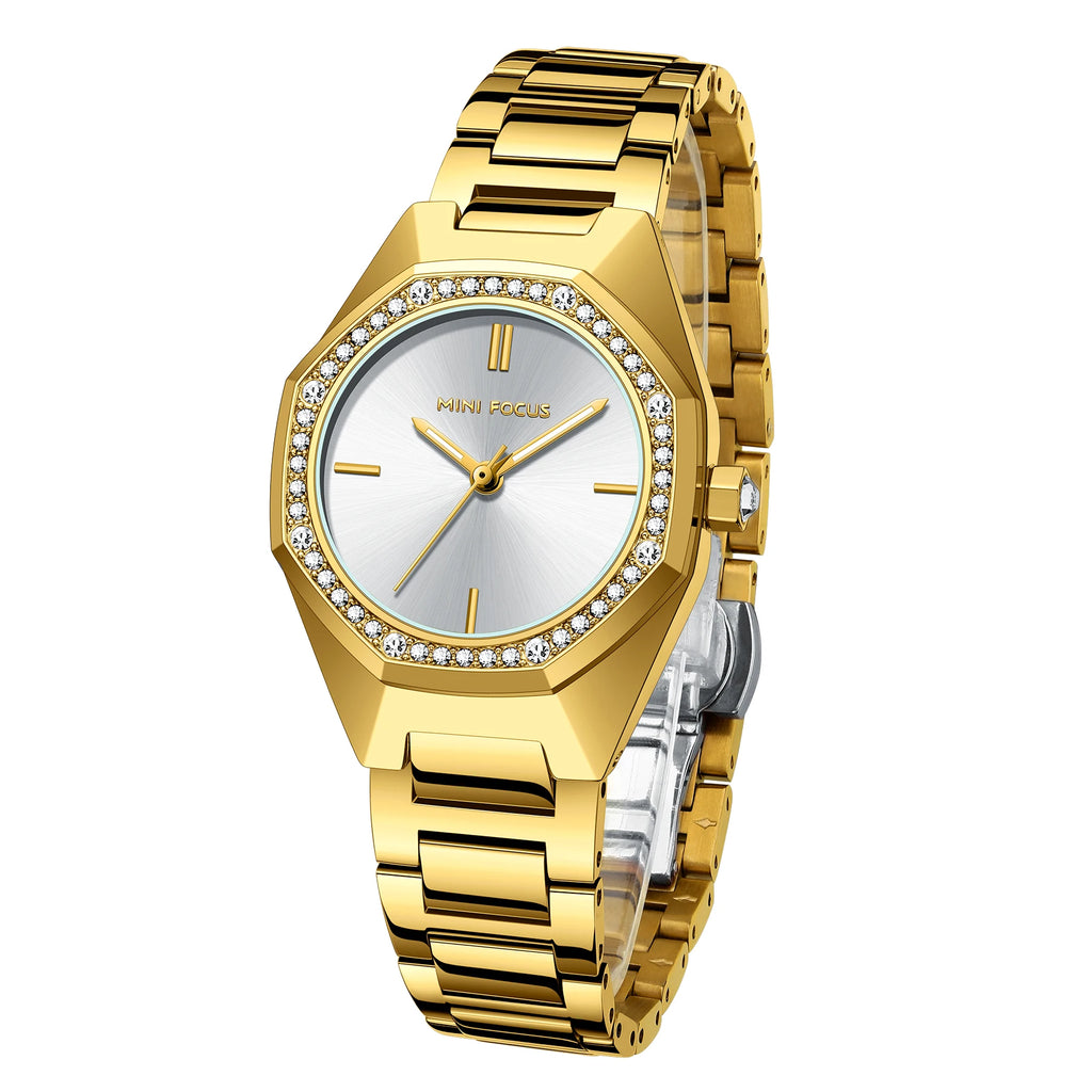 Hot Sale Mini Focus Gold Plating Quartz Woman Watches Jam Tangan Wanita Cheap Wristwatches for Women Pretty Diamond Ladies Watch
