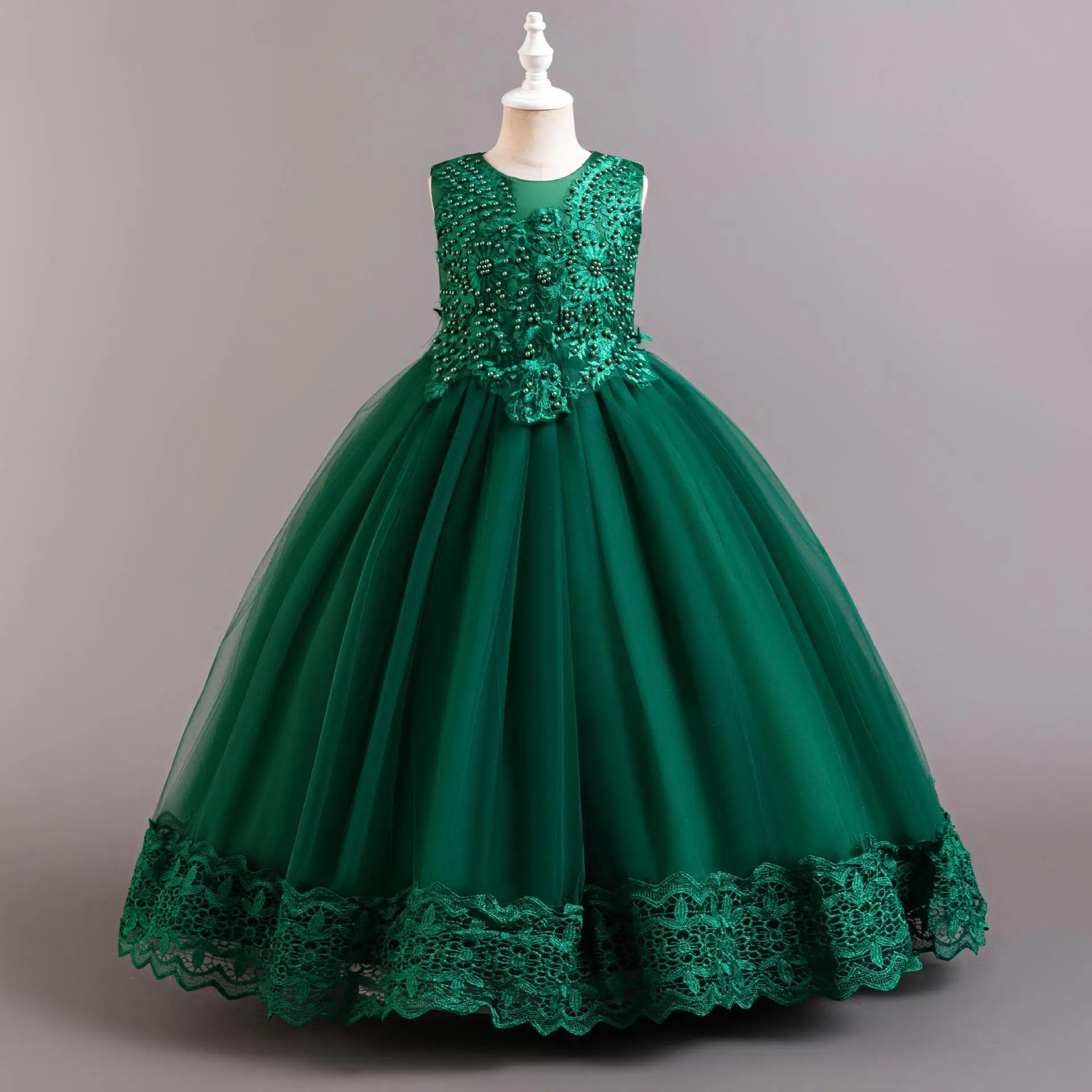 2024 New Elegant Girl Wedding Dress Embroidered Mesh Princess Dress 4-12 Year Old Girl Graduation Party Prom Evening Dress