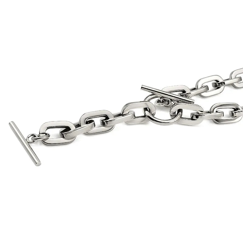 Trendy Oval Round Corner Link Chain Necklaces For Women Men Thick Choker Long Chain Tassel Pendant Charm Handmade Necklace