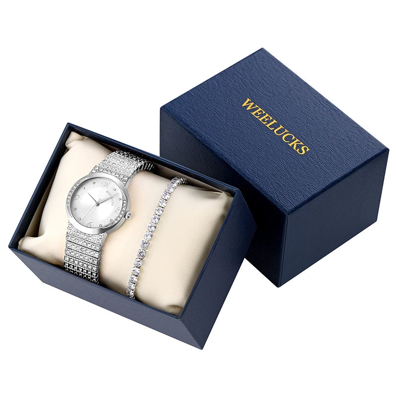 WEELUCKS High Quality Ladies Quartz Watch Bracelet Set Diamond Waterproof Casual Sports Business Ladies Watch Set