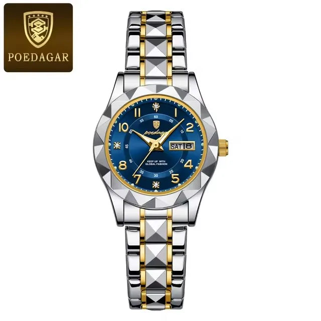 POEDAGAR Luxury Women's Watches Waterproof Luminous Date Week Ladies Watch for Female Quartz Stainless Steel Dress Women Watch