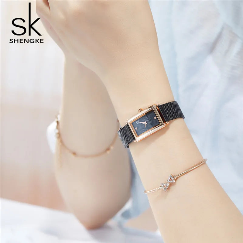Shengke Women Watches Fashion Geneva Designer Ladies Watch Luxury Brand Rectangle Quartz Gold Wrist Watch Luxury Gifts for Women