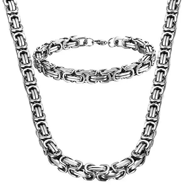 4MM 5MM 6MM 8MM Stainless Steel Byzantine Chains Necklaces Bracelets Set For Men Women Chain Jewelry Gifts Statement USENSET