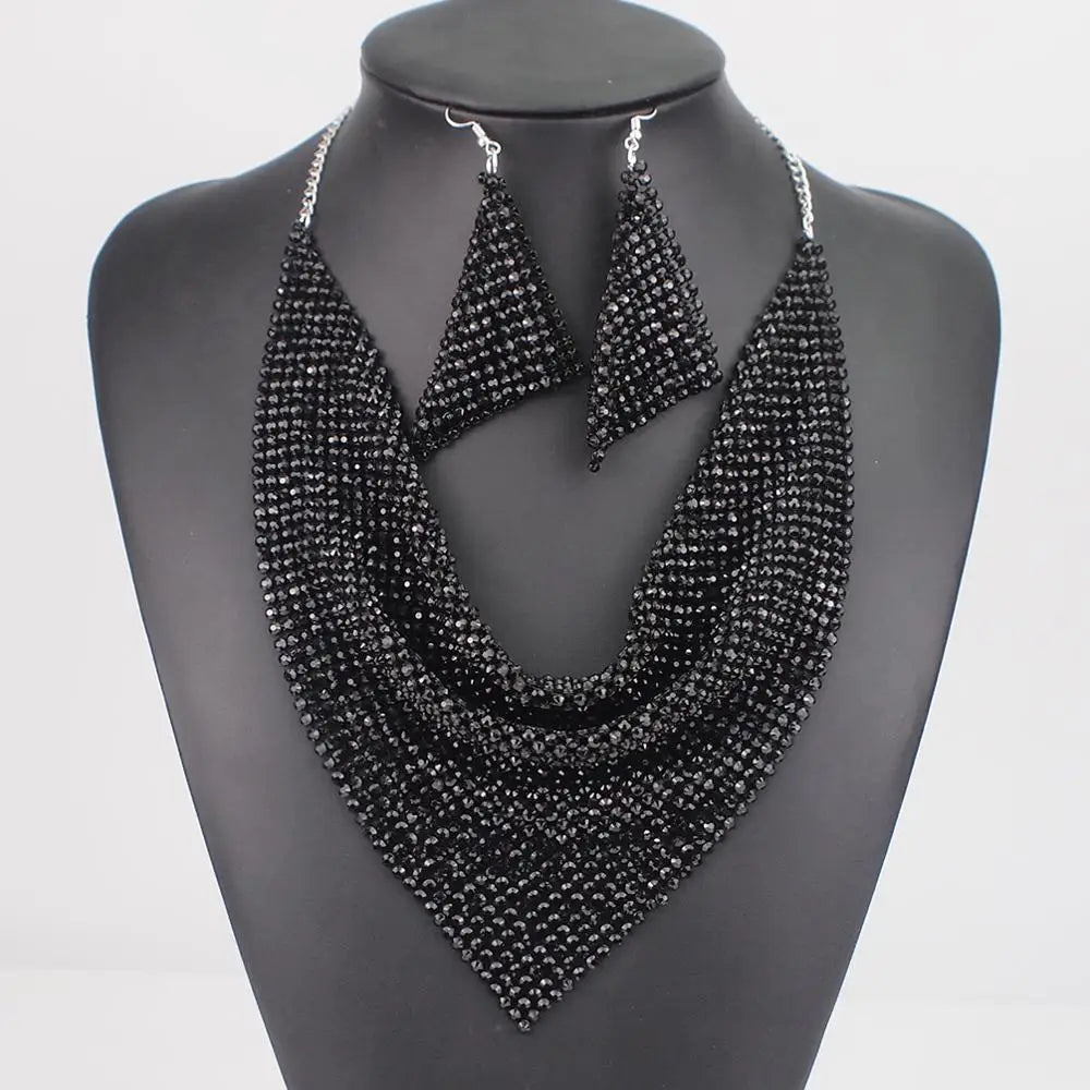 Rhinestone Chokers Set Metal Slice Maxi Necklace And Earrings Women Party Dress Accessories Fashion Jewelry Sets UKEN
