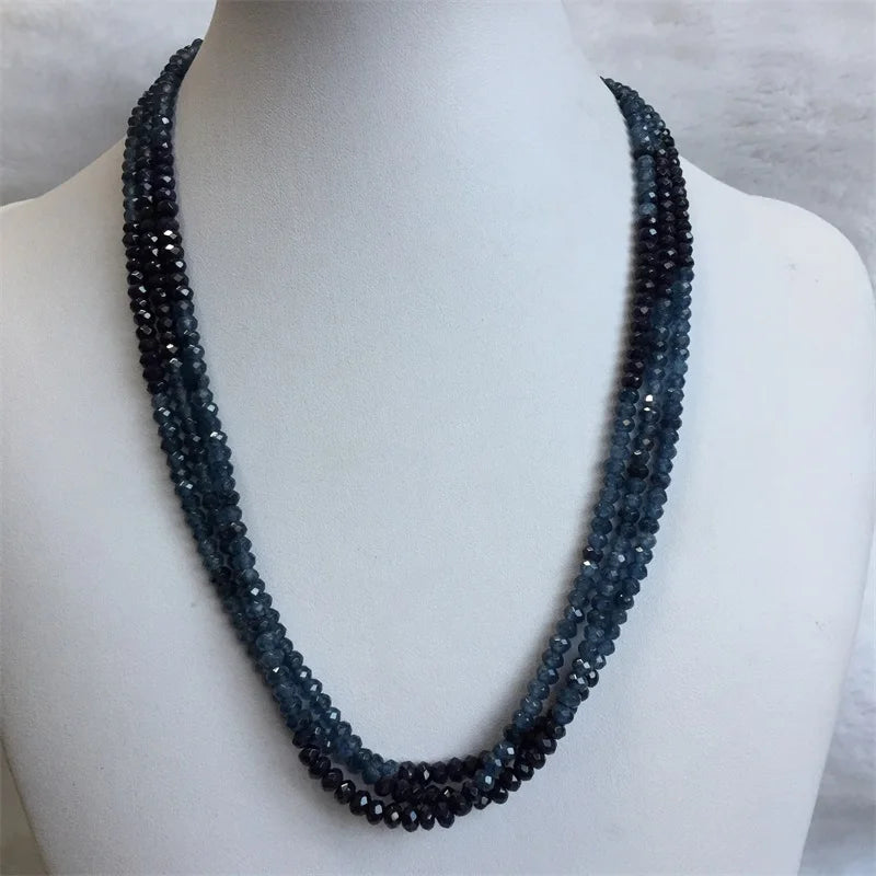 Double Color Green Emerald Necklace for Women Natural Faceted Sapphire Chain Jade Stone Bead Choker Collares Abacus Gift Jewelry