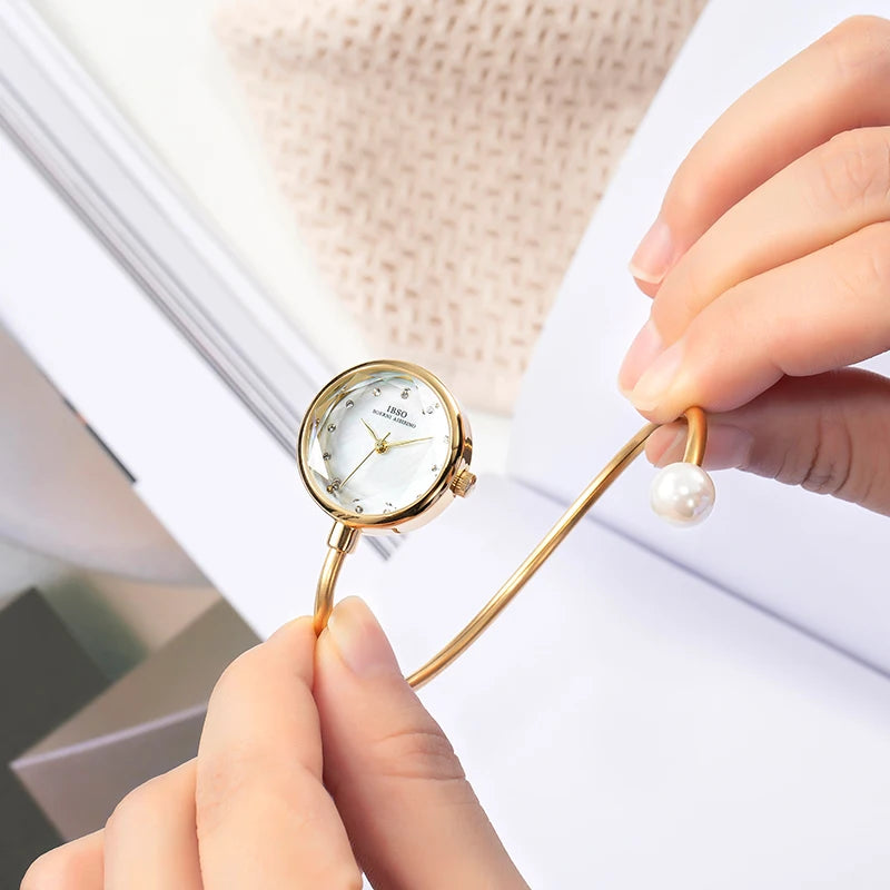 IBSO  9210 Adjustable Women Bracelets Ladies Watch Quartz Pearl Wristwatch Watch Women Luxury Elegant Ladies Accessory  Watch