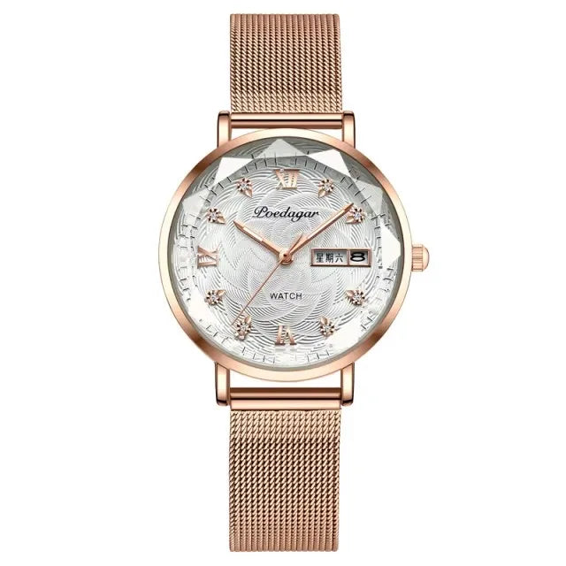 POEDAGAR 3011 Simple Rose Gold Waterproof Luminous Ladies Watch Women Fashion Luxury Stainless Steel Wristwatch Bracelet Watches