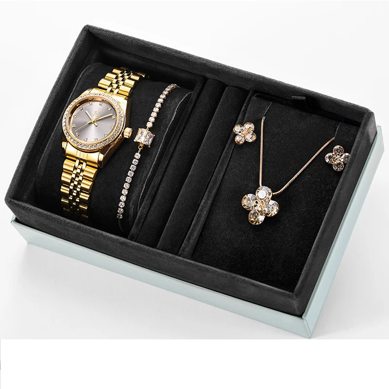 SHENGKE Women Jewelry Set and Watch Montre Jewelry and Watch Sets Hand Bangle Jewelry and Wrist Ladies Watch Set