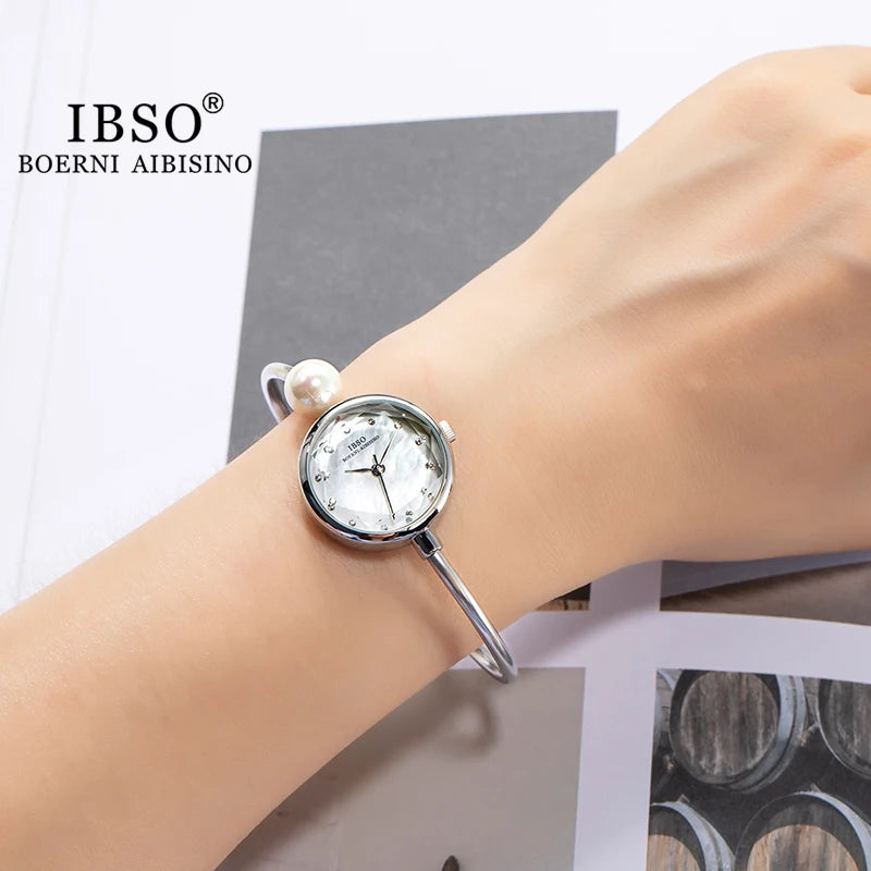 IBSO Adjustable Women Bracelets Ladies Watch Quartz Pearl Wristwatch Watch Women Luxury Elegant Ladies Accessory Lover Watches