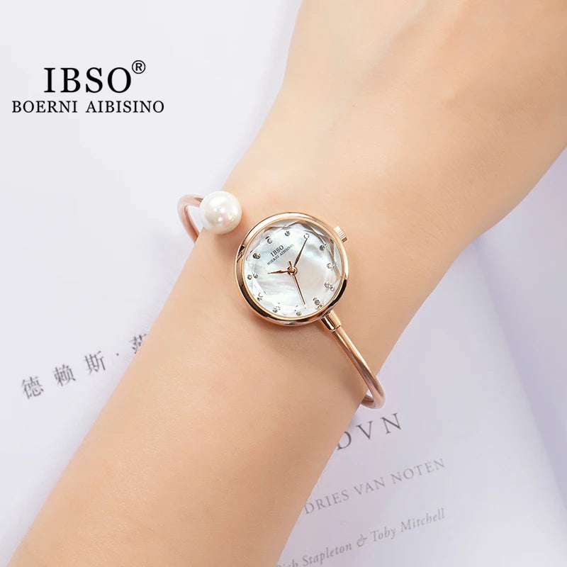 IBSO Adjustable Women Bracelets Ladies Watch Quartz Pearl Wristwatch Watch Women Luxury Elegant Ladies Accessory Lover Watches