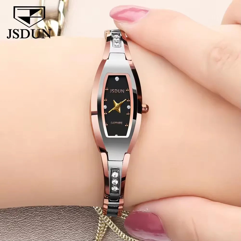 Jsdun 6530 Business Quartz Ladies Watch Synthetic Sapphire Mirror Waterproof Hand Clock Tungsten Steel Strap  for Women Watches