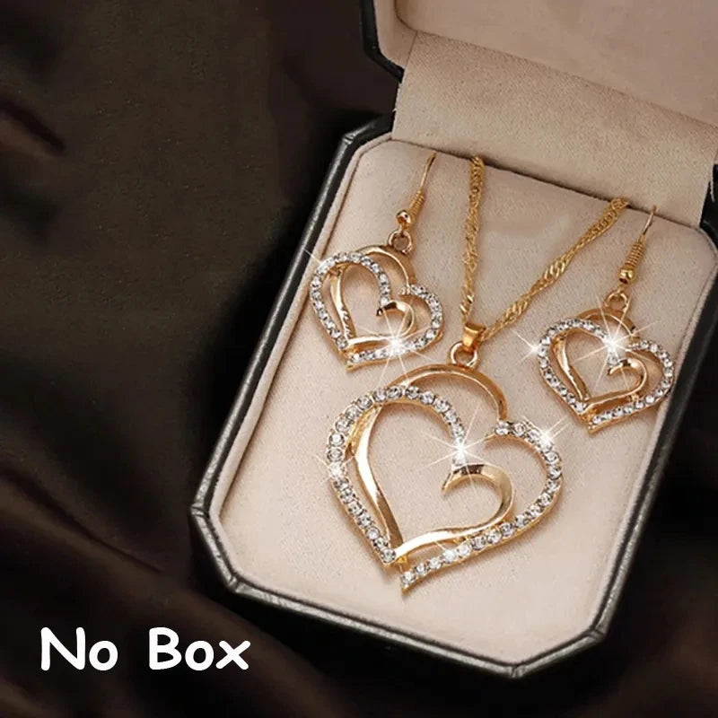 Wholesale  Crystal Bracelet Stud Earring Necklace Set Ladies Watch Casual Quartz Jewelry Set for Ladies
