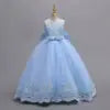 2024 New Girls' Wedding Dress Flower Banquet  Long Dress Girls' Graduation Communion Performance Party Dress with Big Bow