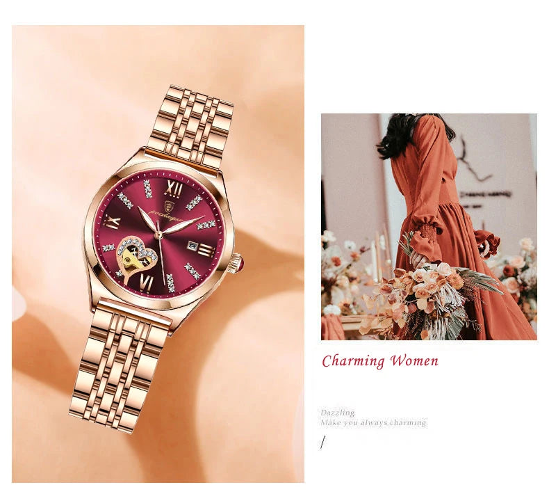 Women Fashion Watch POEDAGAR 320 Rose Gold Stainless Stain Steel Ladies Watch Waterproof Quartz Wristwatch Hands Gift
