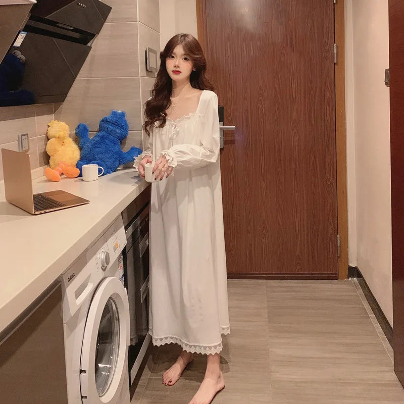 Winter Women's Nightgowns New Long Sleeve Cotton Sleepwear Dress Spring Autumn Night Dress Loose Big Size Woman Sleep Shirts