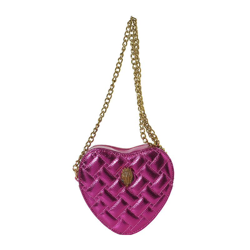 Cross-border Bag Women's 2024 European and American Popular Eagle Head Peach Heart Bag Shoulder Crossbody Chain Bag Rhombic Embroidery Line Women's Small Bag