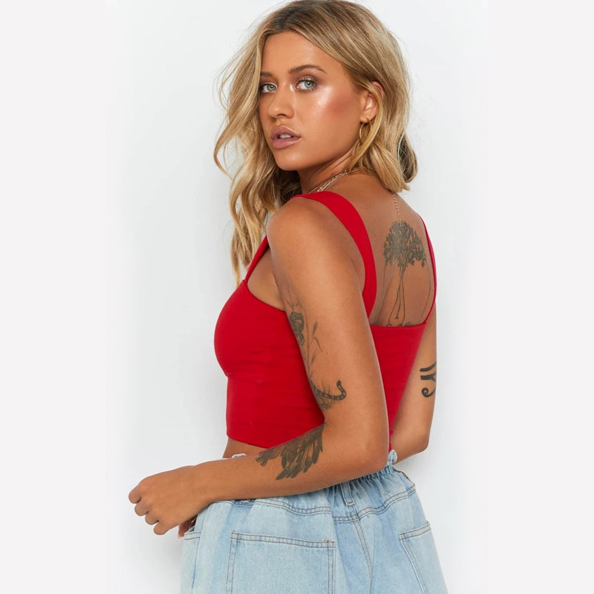 Amazon Ebay Cross-Border Women's Clothing 2024 European and American Summer New Women's T-Shirts Crop Tops Sexy Square Neck