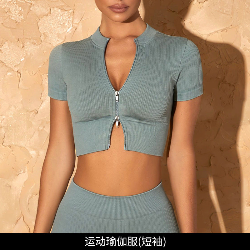 [Zhejiang Jin Store] Cross-Border European and American Fitness Yoga Set Short-Sleeved Training Vest Six-Piece Sports Yoga Suit