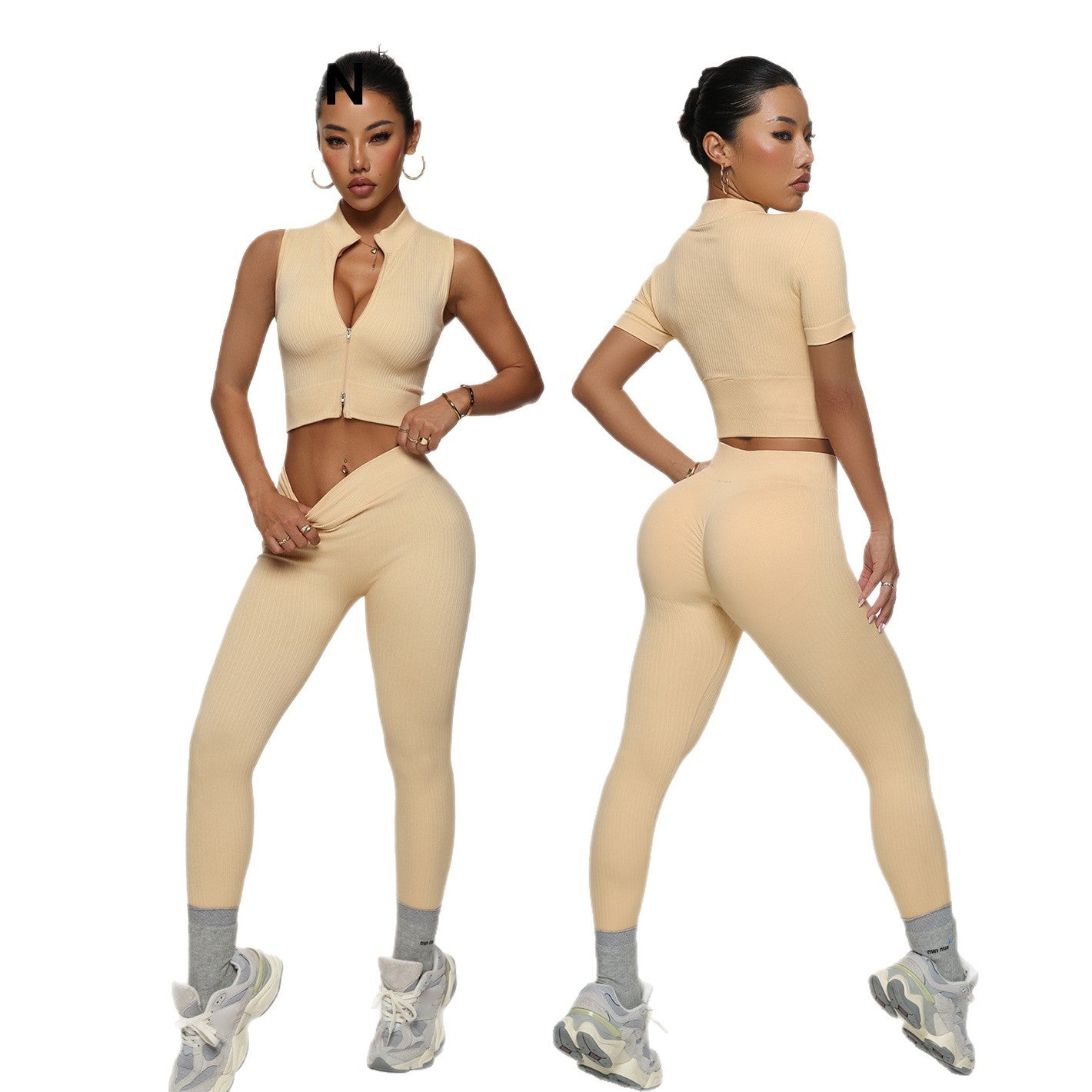 [Zhejiang Jin Store] Cross-Border European and American Fitness Yoga Set Short-Sleeved Training Vest Six-Piece Sports Yoga Suit